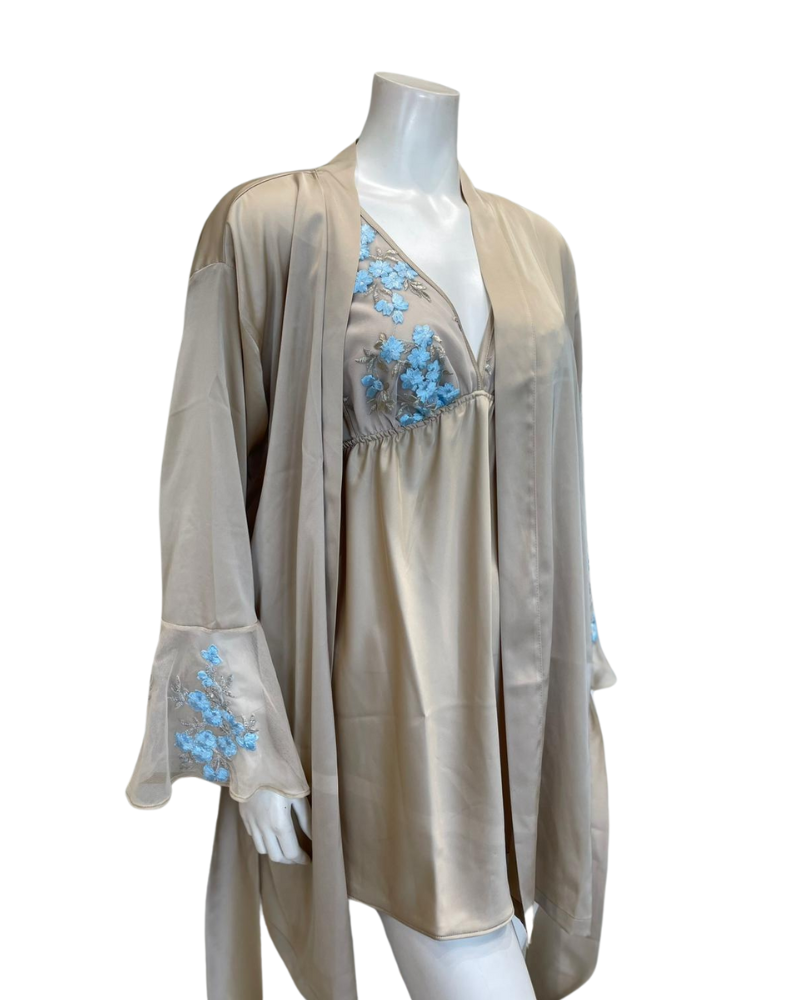 Isayes Lingerie 600231 + 180148 Light Blue Embroidery Champagne Chemise & Wrap Set Myselflingerie.com