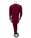 Oh! Zuza M4509 Red Wine V Neck Laced Trim Sleeve Pajamas Set Myselflingerie.com