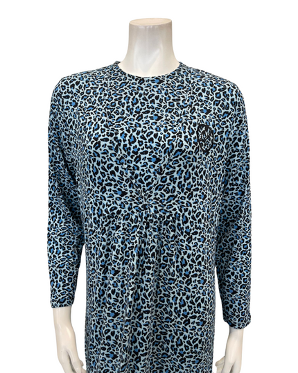 Lunderbeck N5082-24V Azure Blue Candy Leopard Modal Versatile Nursing Nightgown Myselflingerie.com