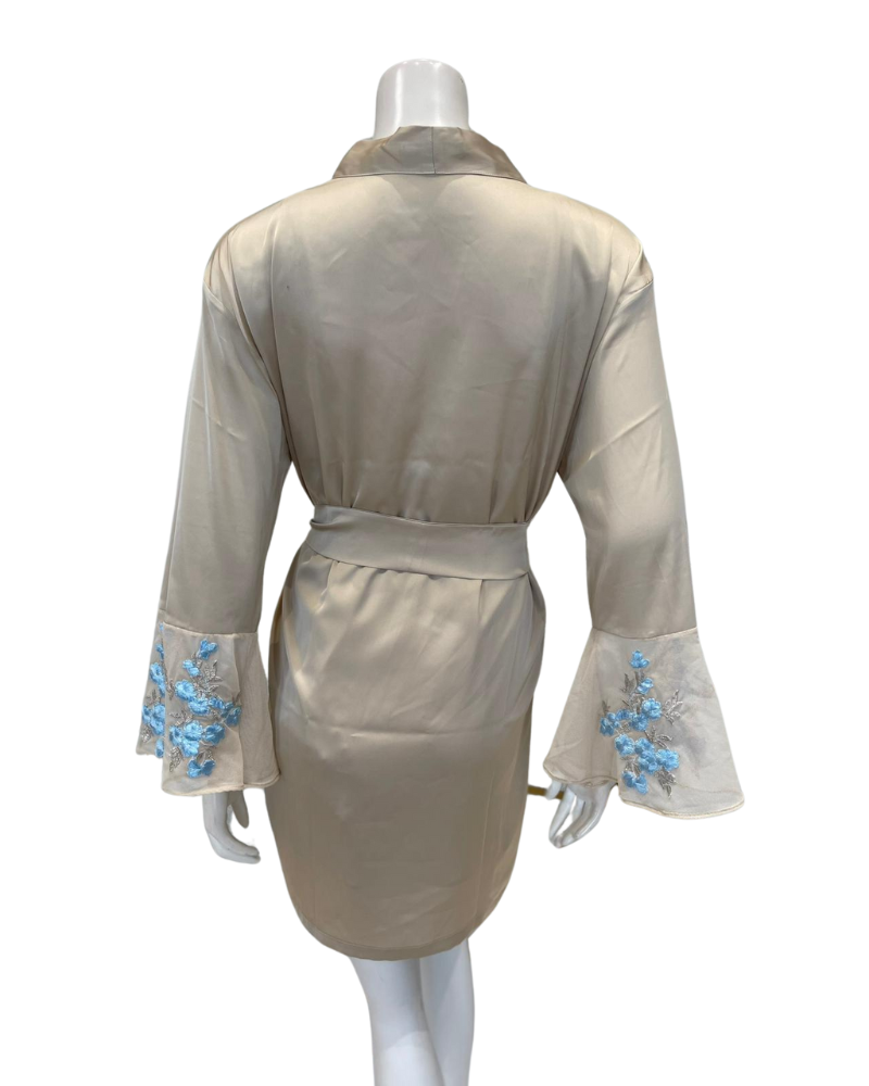 Isayes Lingerie 600231 + 180148 Light Blue Embroidery Champagne Chemise & Wrap Set Myselflingerie.com