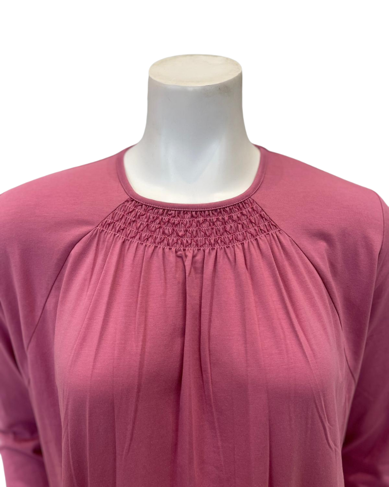Chicolli N5097-25 Dusty Rose Smocked Pull On Cotton Nightgown Myselflingerie.com