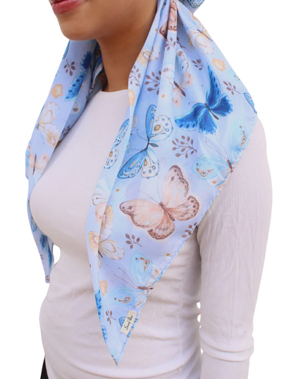 Scarf Bar Blue Butterfly Classic Pre-Tied Bandanna with Velvet Grip Myselflingerie.com