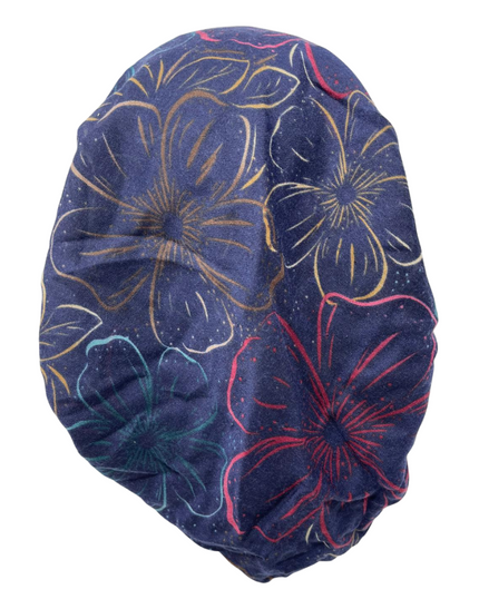 Revaz HS665H Navy Large Flowers Adjustable Pre-Tied Bandanna with Velvet Grip Myselflingerie.com