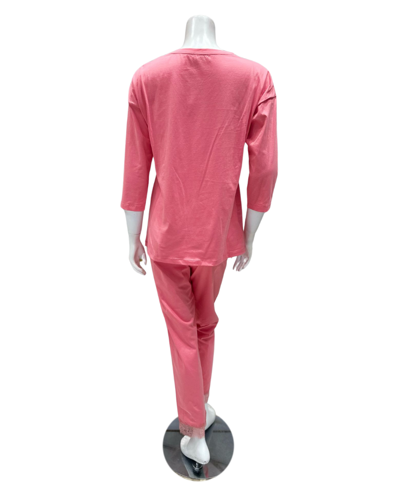 Iora Lingerie 25213M Coral V Lace Trim 100% Organic Cotton Pajamas Set Myselflingerie.com
