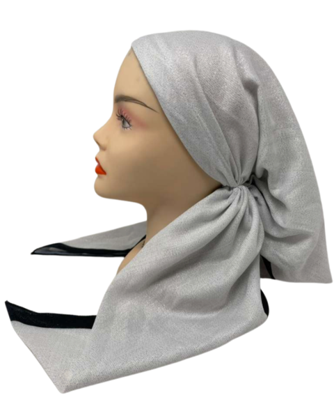 It's Younique OB-BOR-BK White Shimmer Black Border Pre-Tied Open Back Bandanna with Velvet Grip Myselflingerie.com