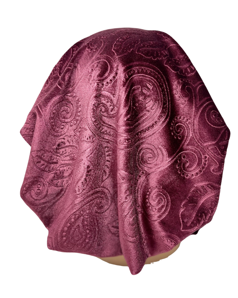 Triple Up BUL1012 Mauve Velvet Paisley Unlined Pre-Tied Bandanna Myselflingerie.com