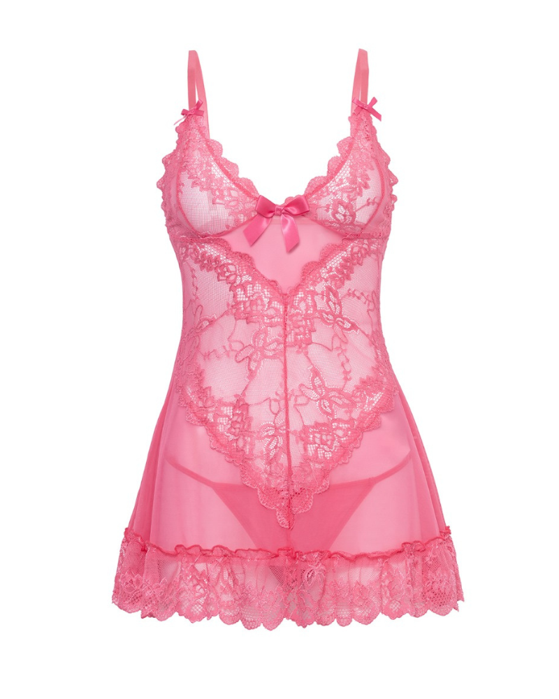 Oh La La Cheri 2139 Pink Lemonade Lacey Babydoll with Bows & G-String Myselflingerie.com