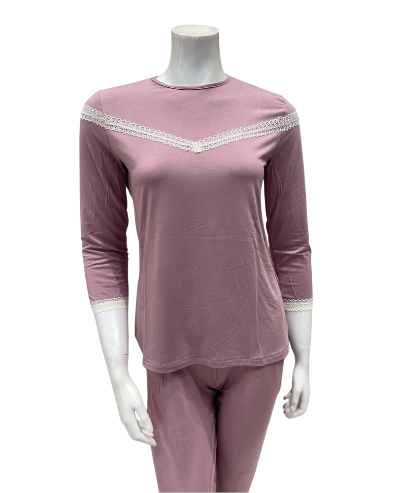 Oh! Zuza V12 V Lace Trim Dusty Pink Modal Pajamas Set Myselflingerie.com