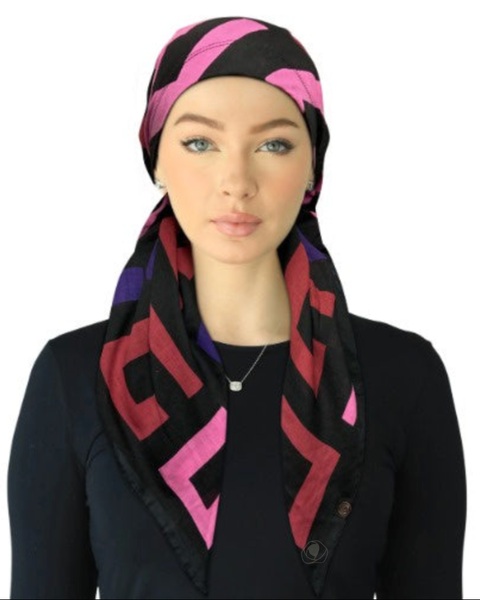 Cherie SPC315A-BL/MU Black Multi Designer Print Adjustable Closed Back Pre-Tied Bandanna Myselflingerie.com