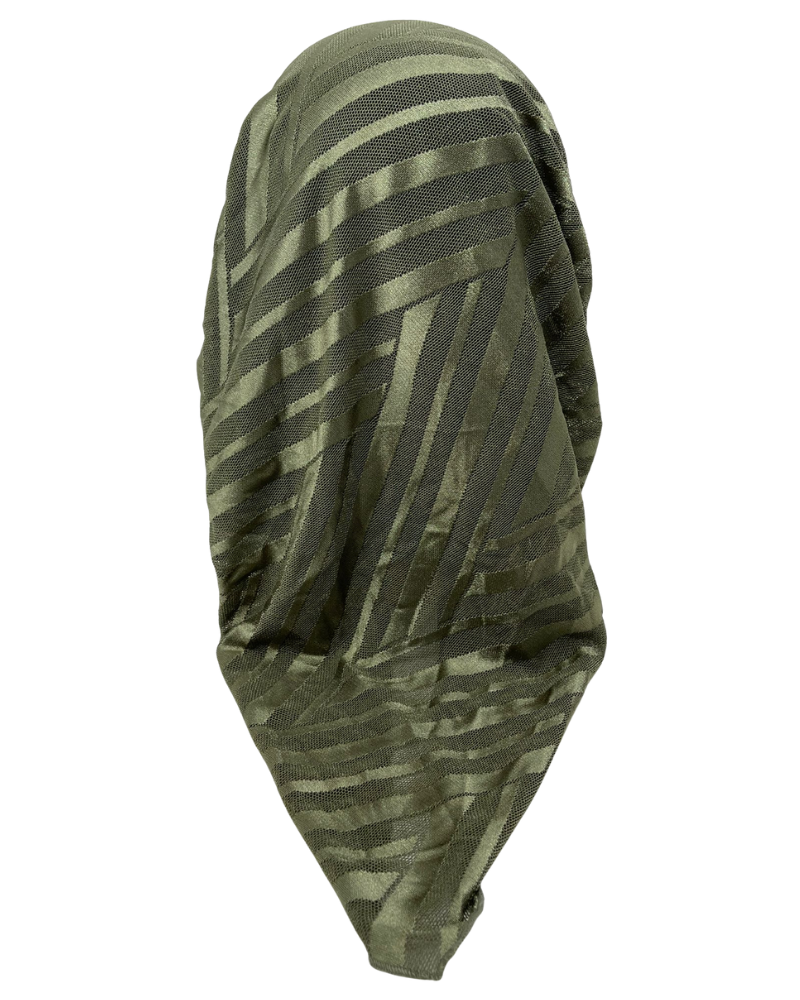 Ahead VT2601 Olive Green Waverly Mesh Versatile Style Long Tails Open Back Pre-Tied Bandanna Myselflingerie.com