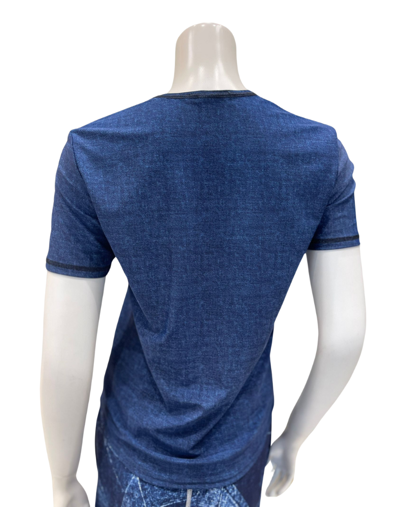 Seashells S6816 Washed Denim Short Sleeve Swim Top Myselflingerie.com