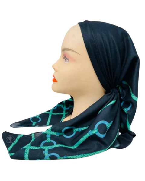 It's Younique Green/Blue Sailor Print Border Pre-Tied Open Back Bandanna with Velvet Grip
