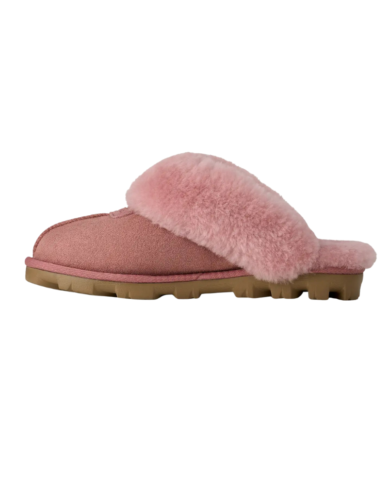 UGG 5125 Pink Dawn Coquette Clog Suede Slippers with Fur Trim Myselflingerie.com