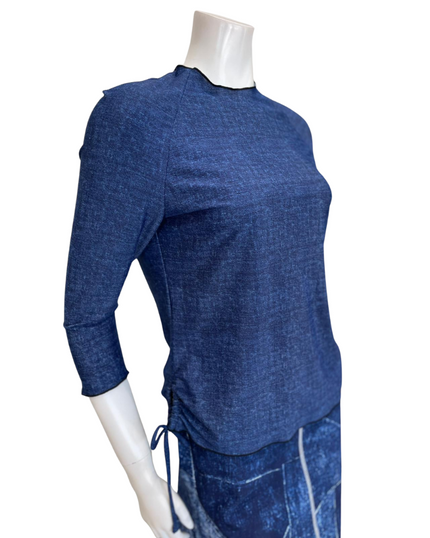 Seashells S7549 Washed Denim 3/4 Sleeve Swim Top with Side Ruching Myselflingerie.com
