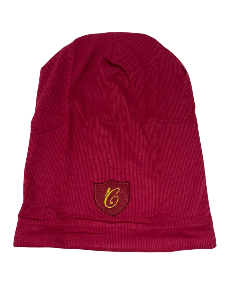 C. Bird Burgundy Ribbed with Logo Bamboo Beanie Snood