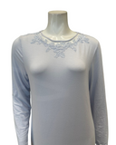 Verdiani 4409 Pale Blue Sheer Lace Applique Pull On Modal Nightgown Myselflingerie.com