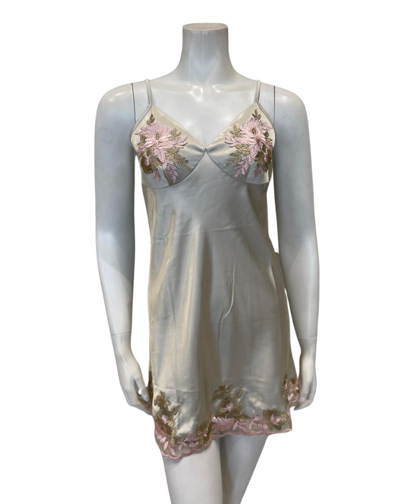 Isayes Lingerie 300316 + 180149 Pink Embroidery Sage Chemise & Wrap Set Myselflingerie.com