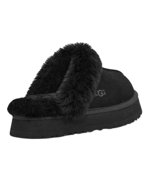 UGG Black Disquette Slippers with Fur Trim Myselflingerie.com