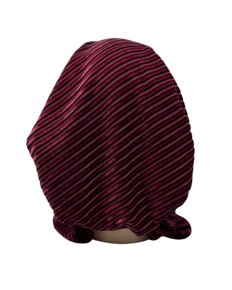 Triple Up BL893 Burgundy/Black Velvet Ribbed Lined Pre-Tied Bandanna Myselflingerie.com