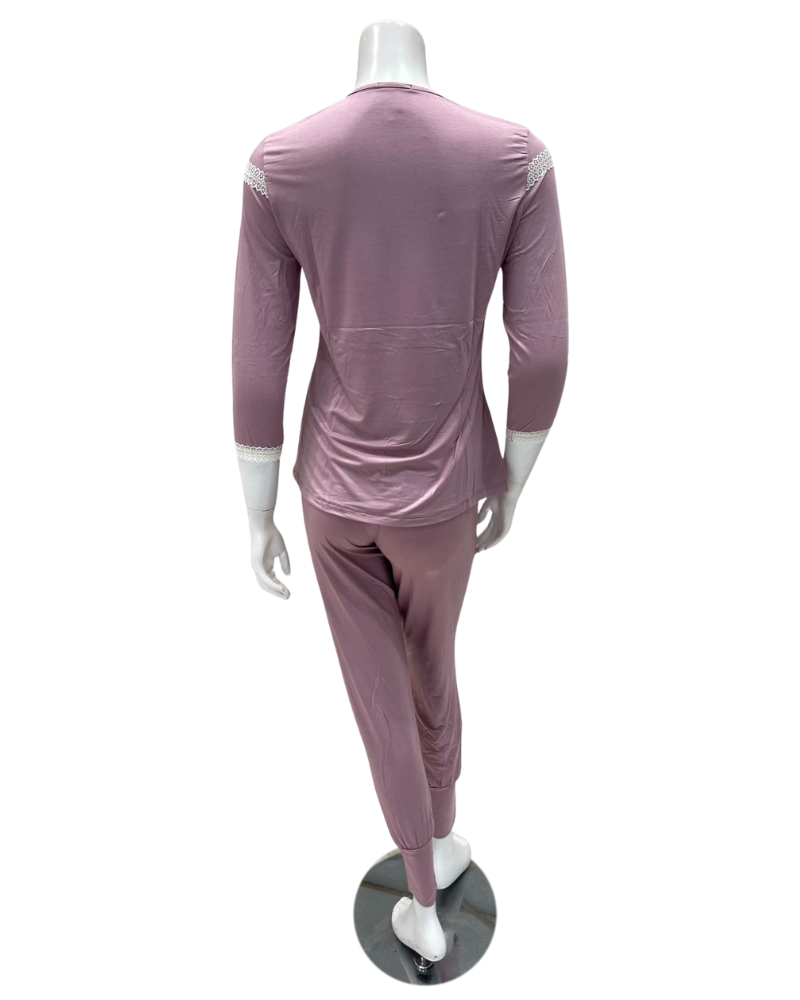 Oh! Zuza V12 V Lace Trim Dusty Pink Modal Pajamas Set Myselflingerie.com