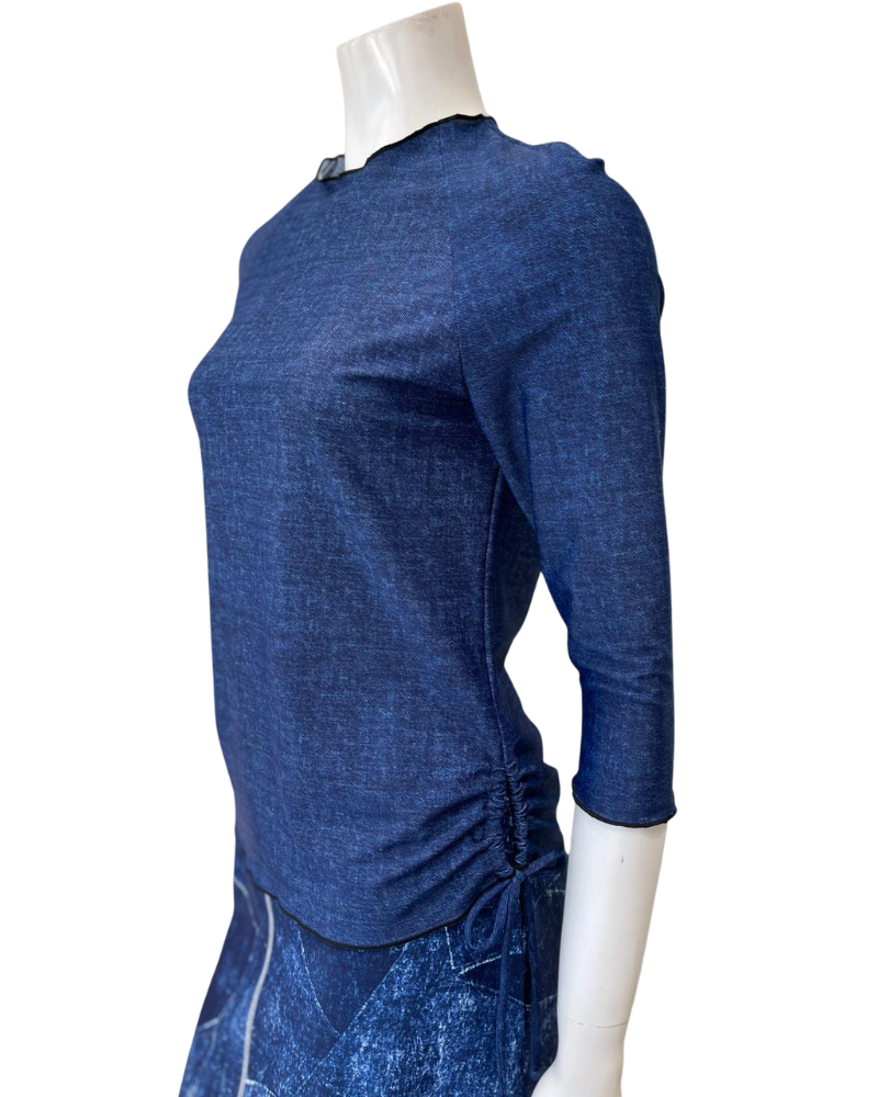 Seashells S7549 Washed Denim 3/4 Sleeve Swim Top with Side Ruching Myselflingerie.com