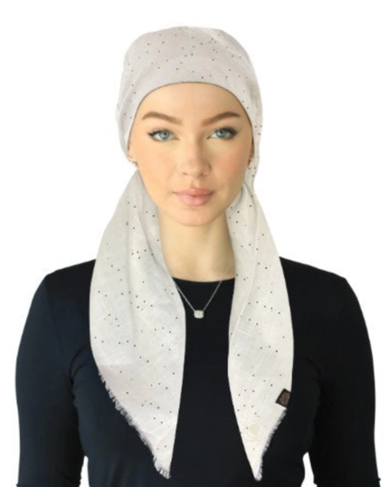 Cherie SPC325A-WH/G White/Gold Sparkle Fringe Design Adjustable Closed Back Pre-Tied Bandanna Myselflingerie.com