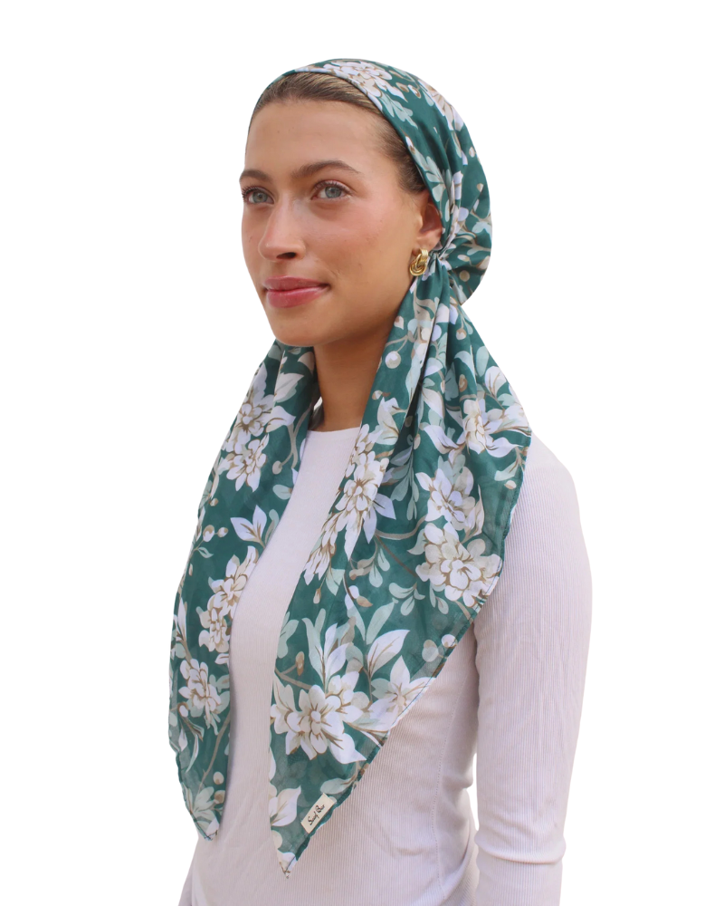 Scarf Bar Emerald Garden Classic Pre-Tied Bandanna with Velvet Grip Myselflingerie.com