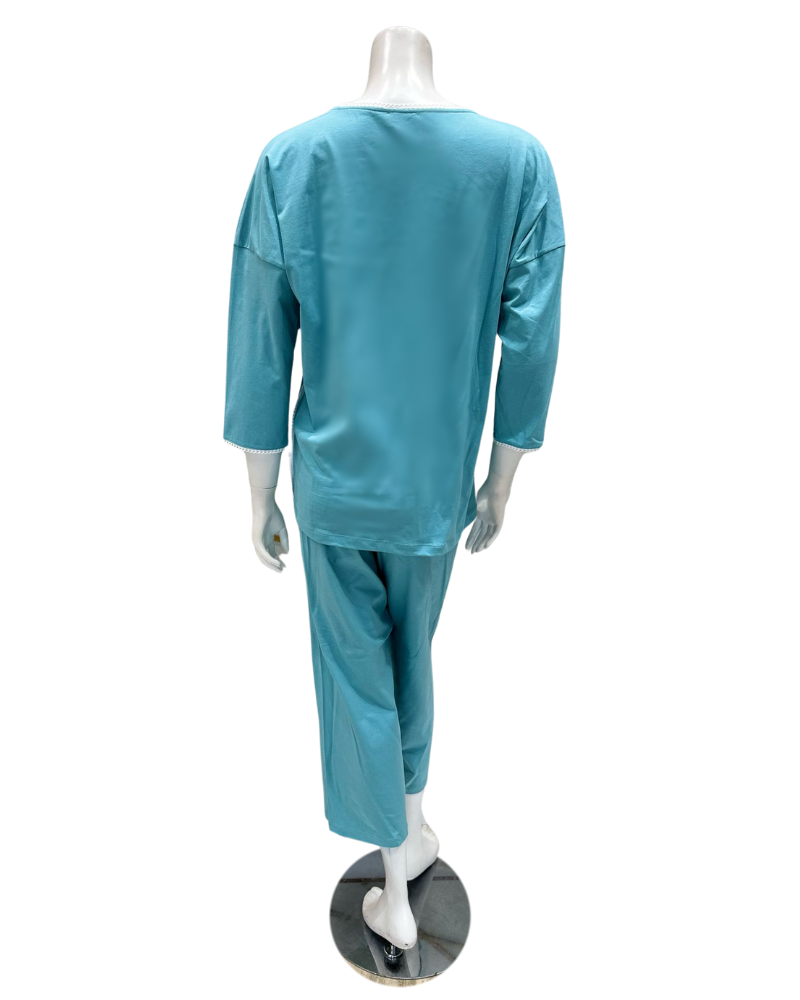 Iora Lingerie 25212M Wedgewood Blue Trimmed 100% Organic Cotton Pajamas Set Myselflingerie.com