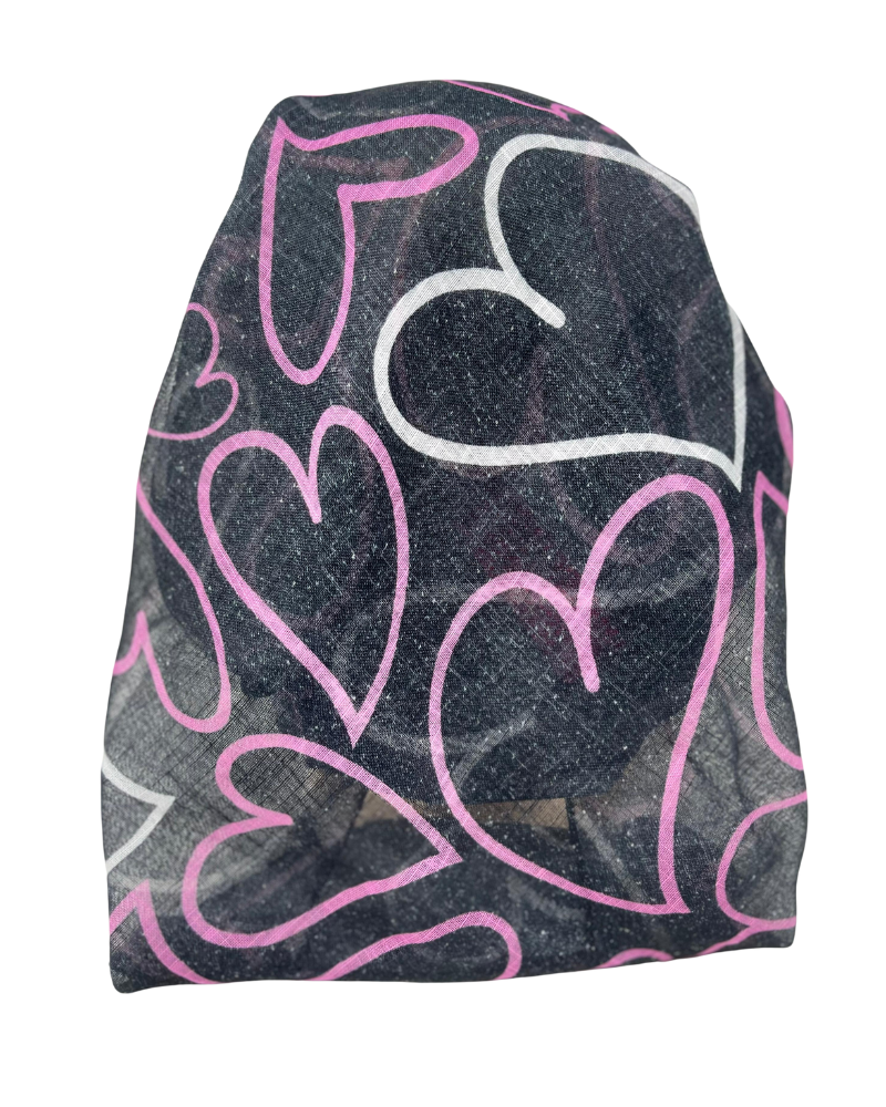 It's Younique OB-HEART-BLK Penciled Hearts Pre-Tied Open Back Bandanna with Velvet Grip Myselflingerie.com