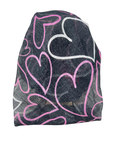 It's Younique OB-HEART-BLK Penciled Hearts Pre-Tied Open Back Bandanna with Velvet Grip Myselflingerie.com