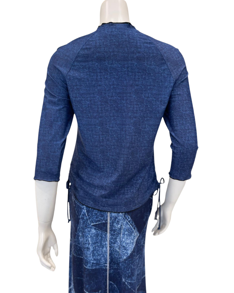 Seashells S7549 Washed Denim 3/4 Sleeve Swim Top with Side Ruching Myselflingerie.com