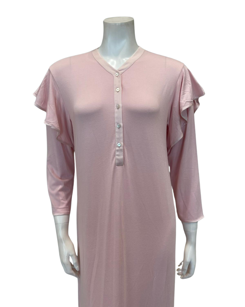Iora Lingerie 25123C Soft Pink V Neck Button Down Flutter Sleeve Modal Nightgown Myselflingerie.com