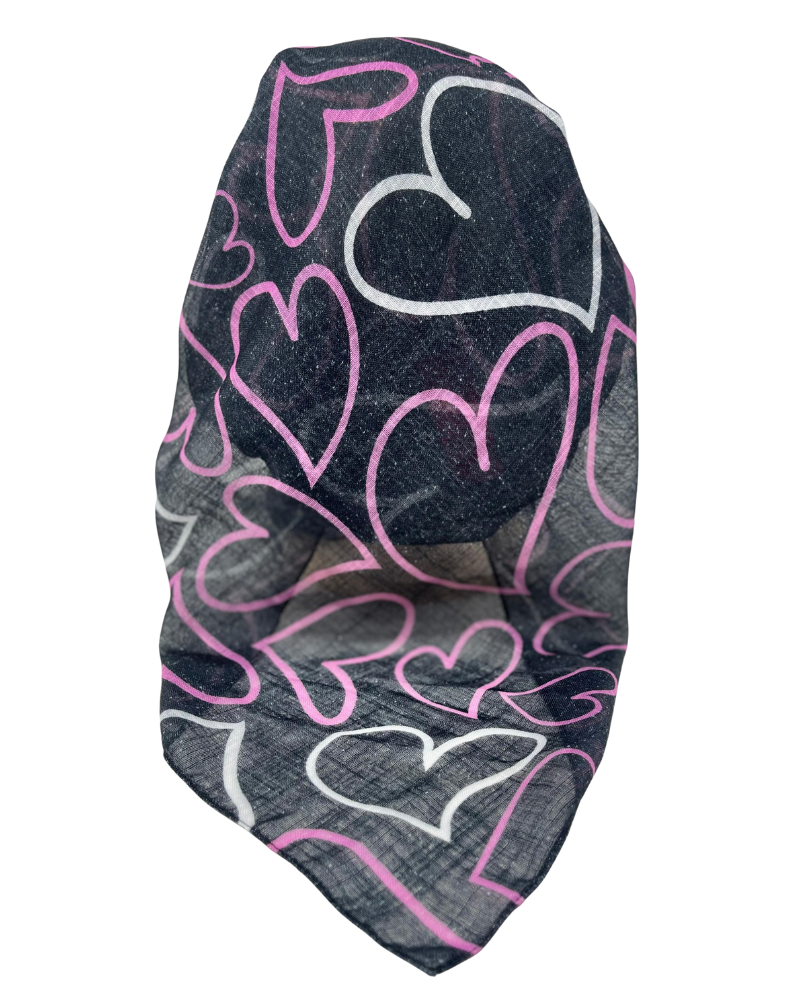 It's Younique OB-HEART-BLK Penciled Hearts Pre-Tied Open Back Bandanna with Velvet Grip Myselflingerie.com
