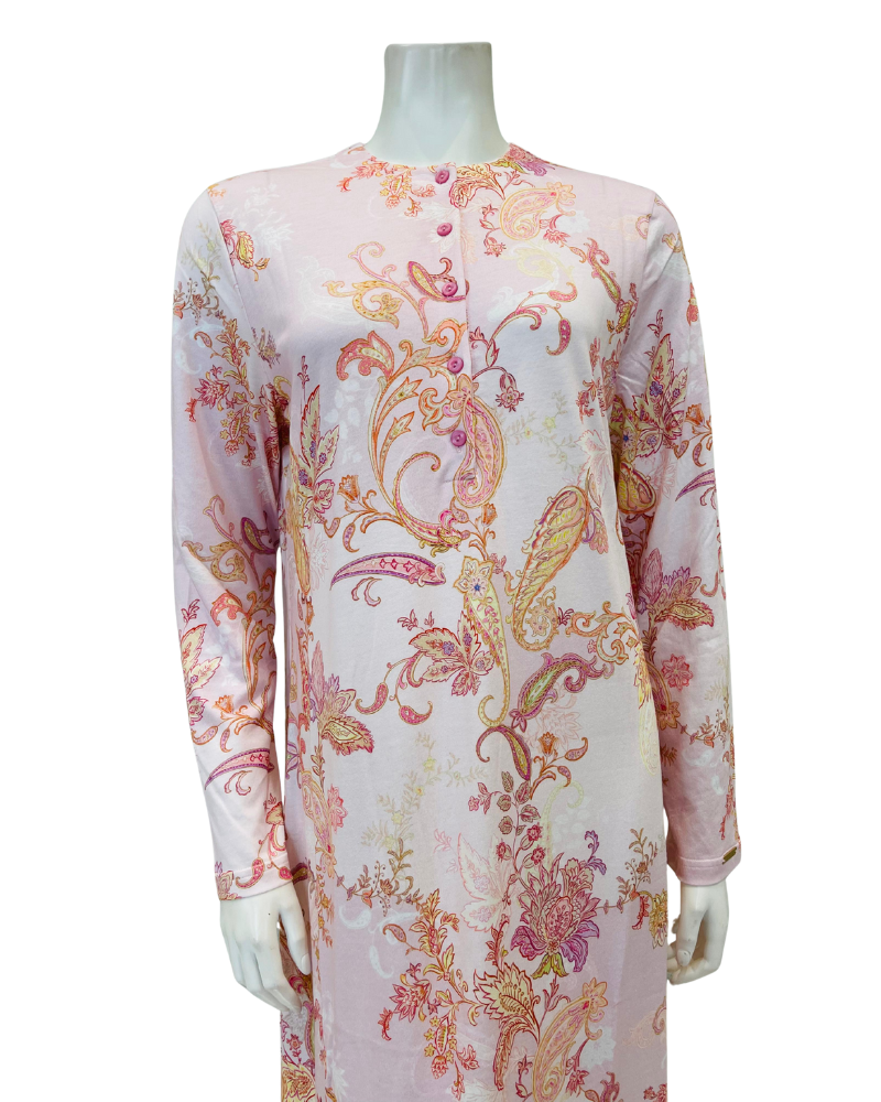 Furstenburg 25290276LI Rose Paisley Button Down Cotton Blend Nightgown Myselflingerie.com