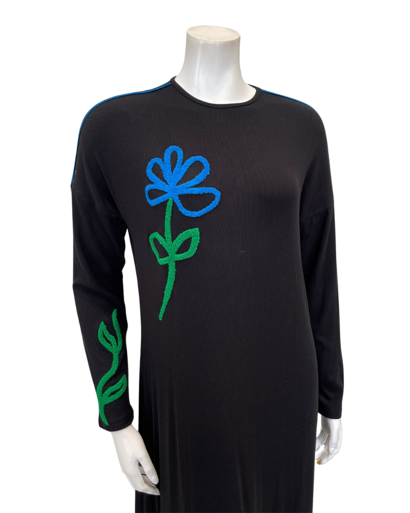 Mega Dreams 92521 Blue Flower Ribbed Pull On Modal Nightgown Myselflingerie.com