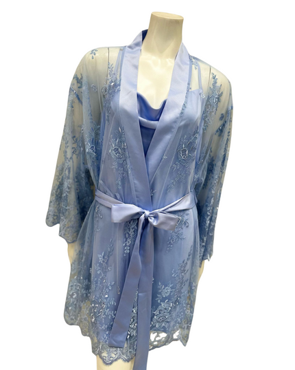 Rya Collection 207X + 197X Cornflower Darling Lace Plus Size Chemise & Wrap Set Myselflingerie.com