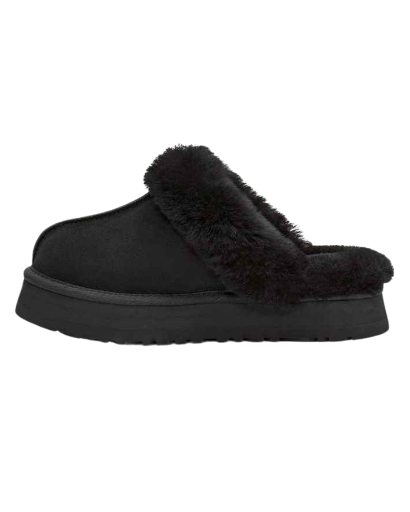 UGG 1122550 Black Disquette Slippers with Fur Trim Myselflingerie.com