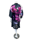 25WL727 Black Multi Water Lily Flutter Sleeve Kimono Swim Cover Up