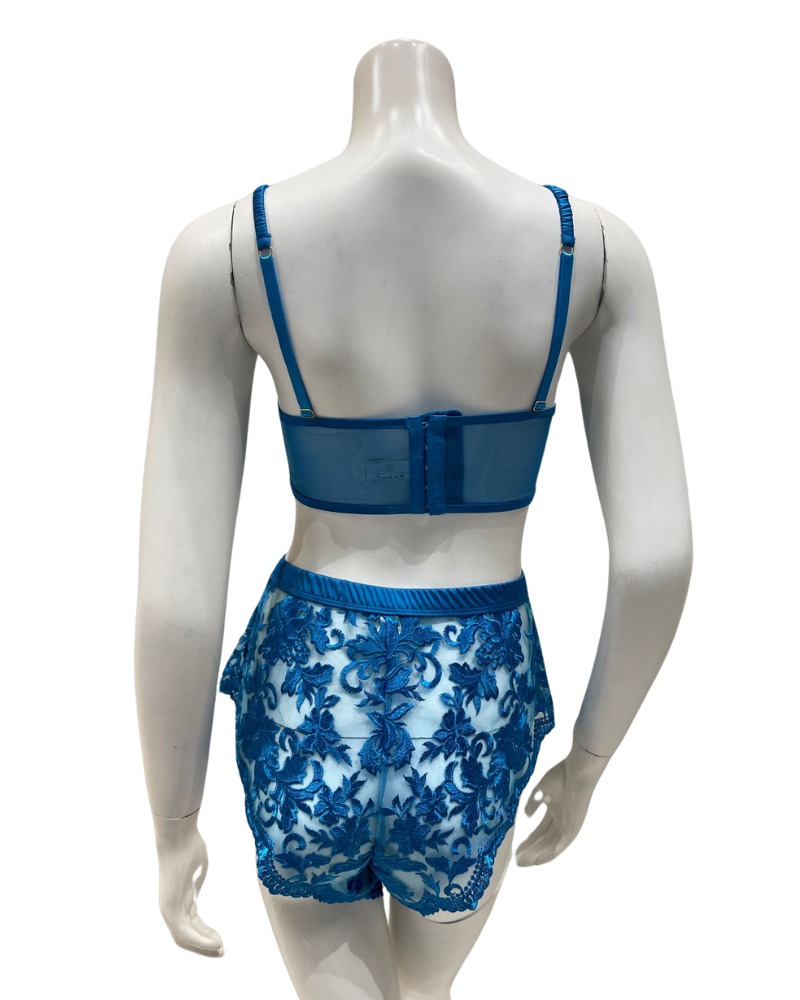 Kilo Brava 11243- 12236 Hawaiian Blue Longline Bralette & Shorts Set Myselflingerie.com