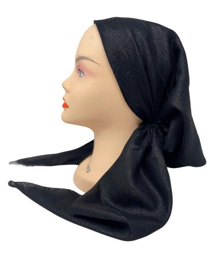 It's Younique PP-SHIM-BLK Solid Black Shimmer Pre-Tied Bandanna with Velvet Grip Myselflingerie.com