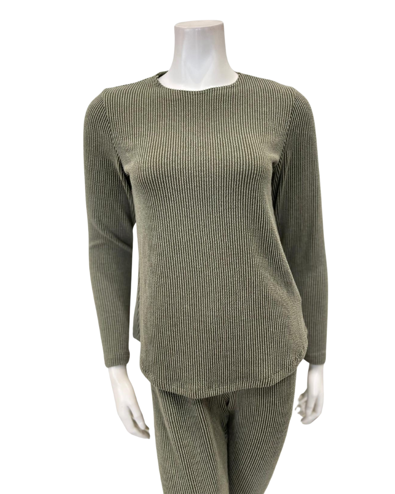 Jackie O'Loungewear PJSET-OLV Olive Ribbed Heather Round Neck Modal Pajamas Set Myselflingerie.com
