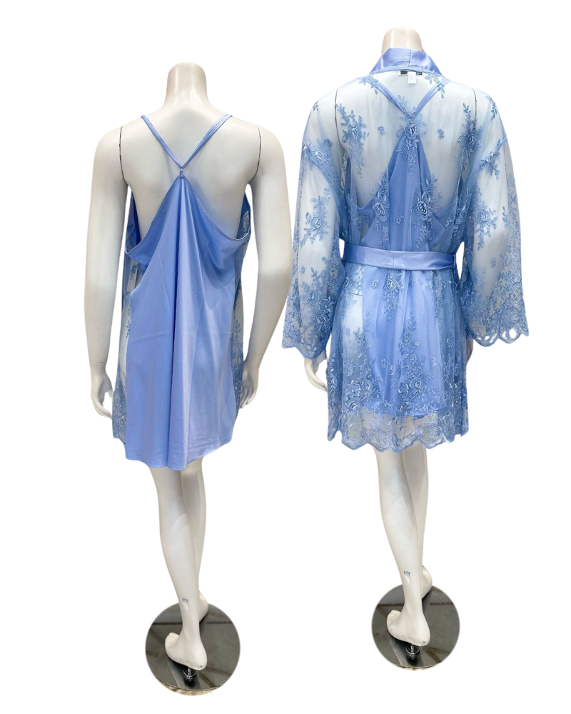 Rya Collection 207X + 197X Cornflower Darling Lace Plus Size Chemise & Wrap Set Myselflingerie.com