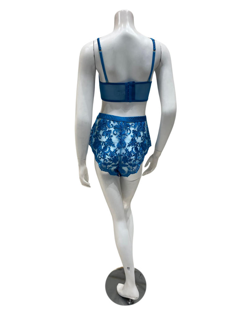 Kilo Brava 11243- 12236 Hawaiian Blue Longline Bralette & Shorts Set Myselflingerie.com