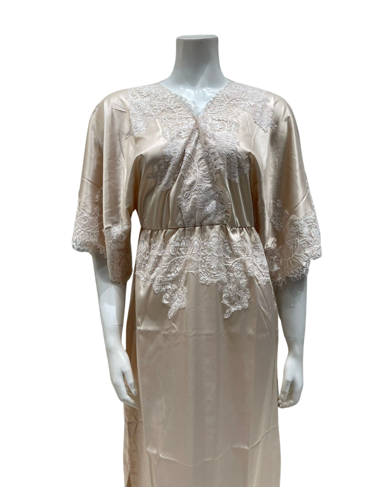 Mari M. 36218 Cream Classic Poly Silk Kaftan Gown Myselflingerie.com