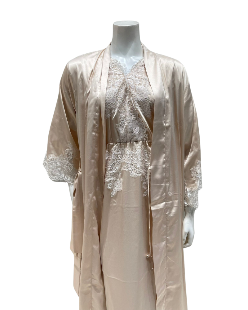 Mari M. 36218 Cream Classic Poly Silk Kaftan Gown Myselflingerie.com