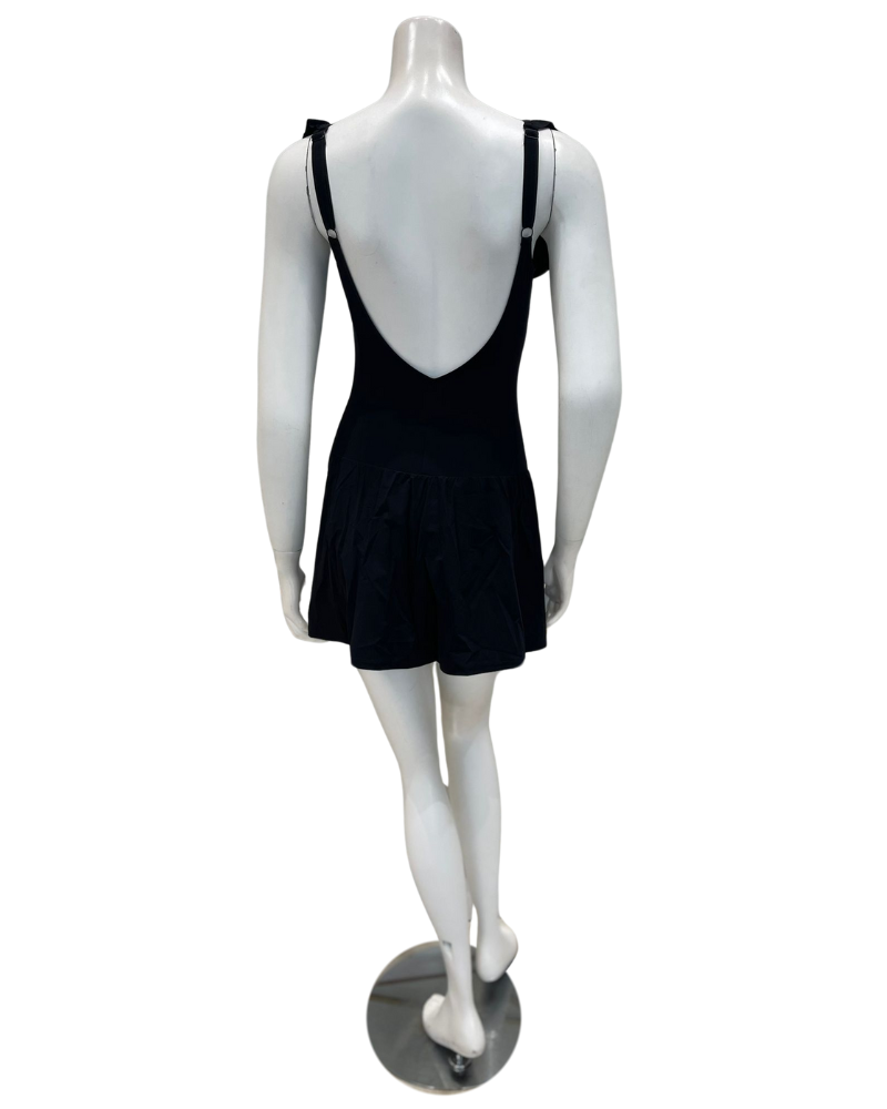 Profile by Gottex ETTR2197 Black Tutti Frutti Square Neck Ruffle Full Coverage Bathing Suit Dress Myselflingerie.com