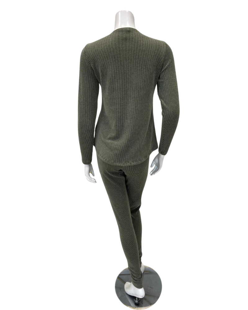 Jackie O'Loungewear PJSET-OLV Olive Ribbed Heather Round Neck Modal Pajamas Set Myselflingerie.com