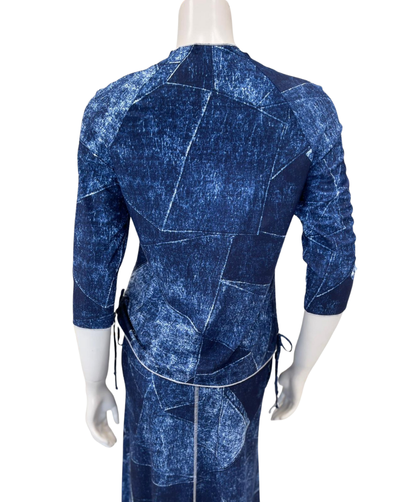 Seashells S7549 Denim Patchwork 3/4 Sleeve Swim Top with Side Ruching Myselflingerie.com