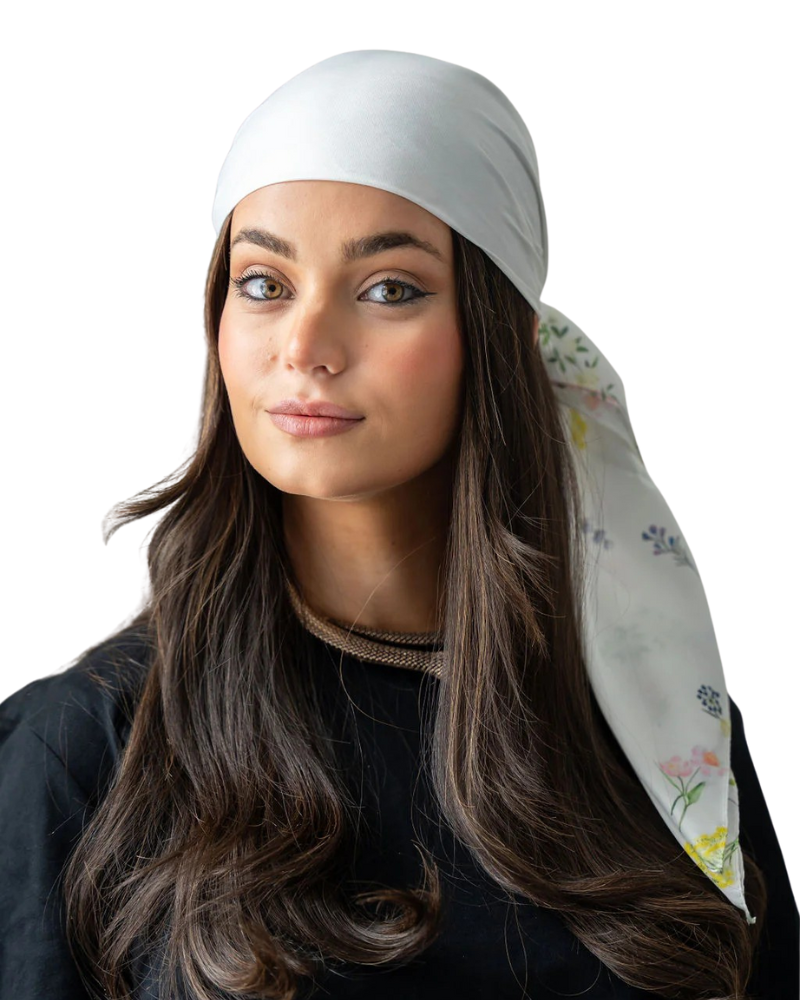 Tie Ur Knot Framed in Florals Blush Adjustable Pre-Tied Bandanna with Full Non Slip Myselflingerie.com