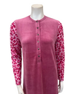Nico Italy AP834VPK Pink Leopard Print Velour Snap Front Nightgown Myselflingerie.com